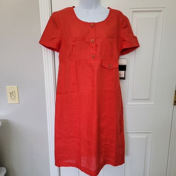 Liz Claiborne Dresses & Skirts - NWT Vintage Liz Claiborne 100% Linen Red Classic Tie Back Dress Size 10